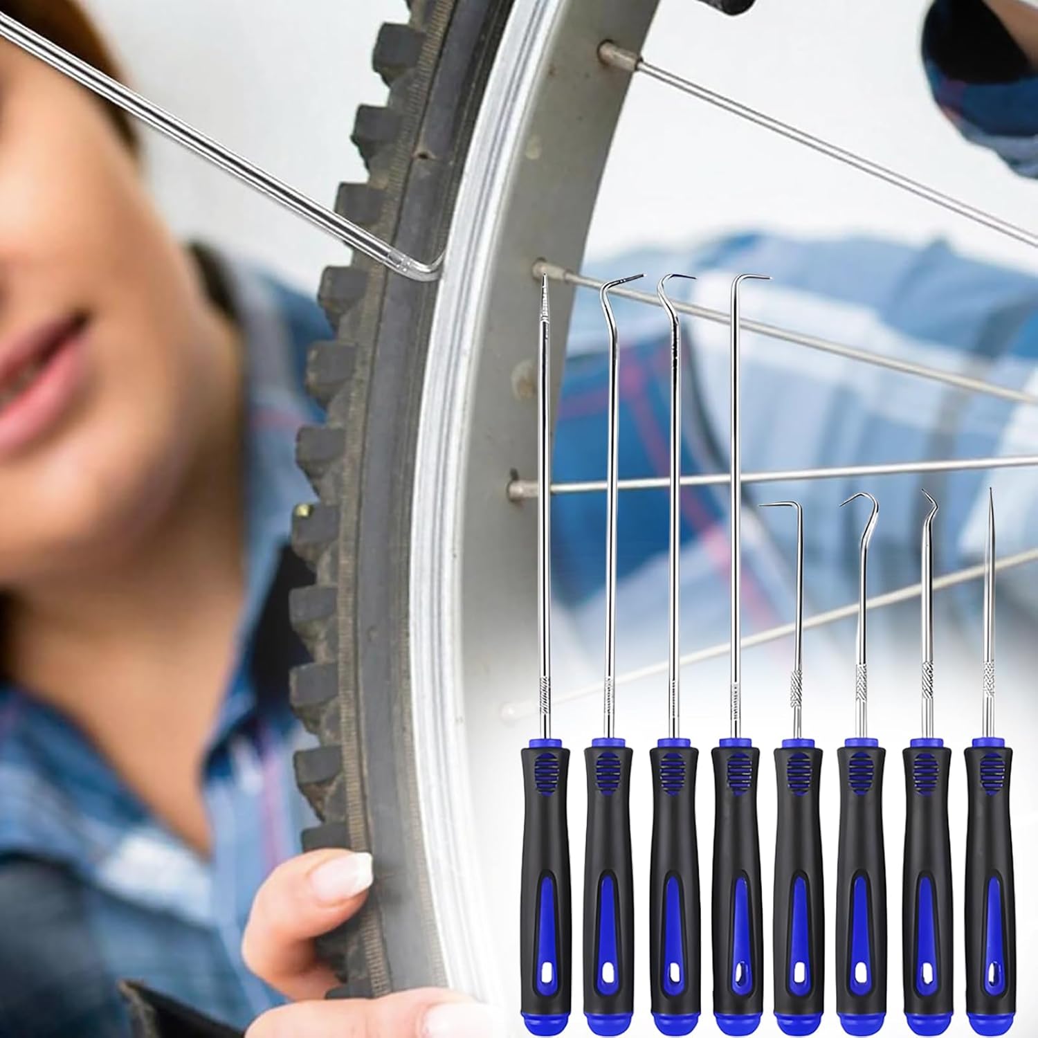 🚗 KFZ & Werkstatt – 8-Piece Precision Hook Car Tool, Mini Pick and Hook Set, Zinc Alloy + Rubber Handle, Long + Short Professional Hook Set, O Ring Puller, for Car Repair (Blue/Black 1) – Bild 4