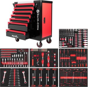 🚗 KFZ & Werkstatt – 7-box XXL Edition Werkzeugwagen mit 256 Stück Professionellem Werkzeug, Ideal Für Die Werkstatt, Zu Hause. Der Wagen, Der Ihnen Eine Aufgeräumtere Heimwerkerwelt Beschert