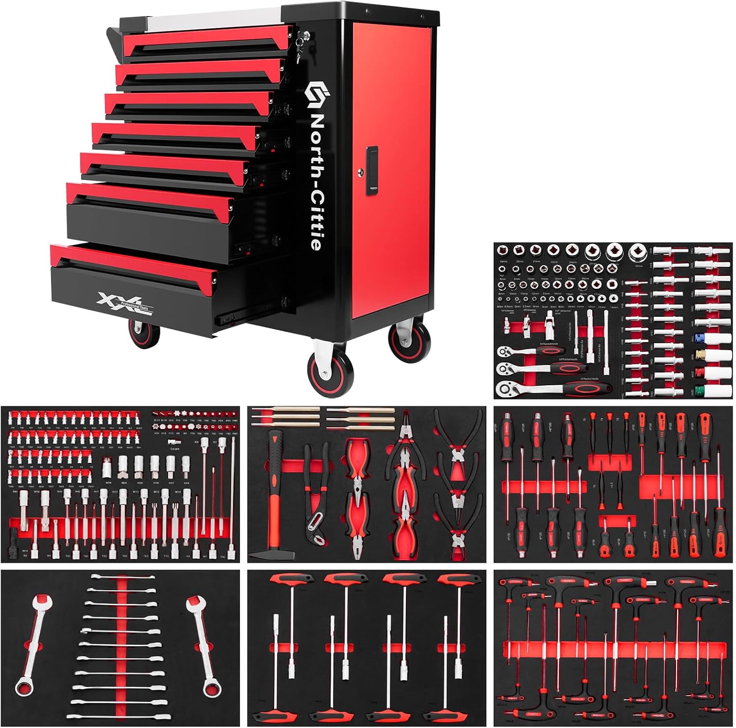 🚗 KFZ & Werkstatt – 7-box XXL Edition Werkzeugwagen mit 256 Stück Professionellem Werkzeug, Ideal Für Die Werkstatt, Zu Hause. Der Wagen, Der Ihnen Eine Aufgeräumtere Heimwerkerwelt Beschert
