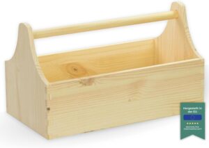 🔥 Angebote & Aktionen – Wooden tool box with carrying handle - natural pine untreated - approx. 34 x 20 x 18 cm - Grinscard