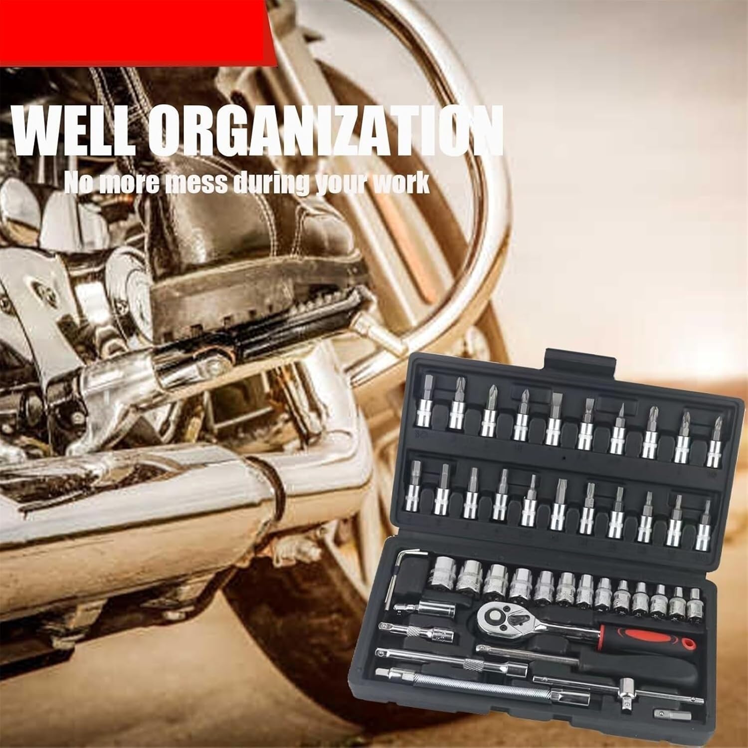 🚗 KFZ & Werkstatt – Car Tool 46-Piece Socket Set 1/4 Inch Socket Set with Ratchet Drive for Car Repair and Home Use Tool Box – Bild 6