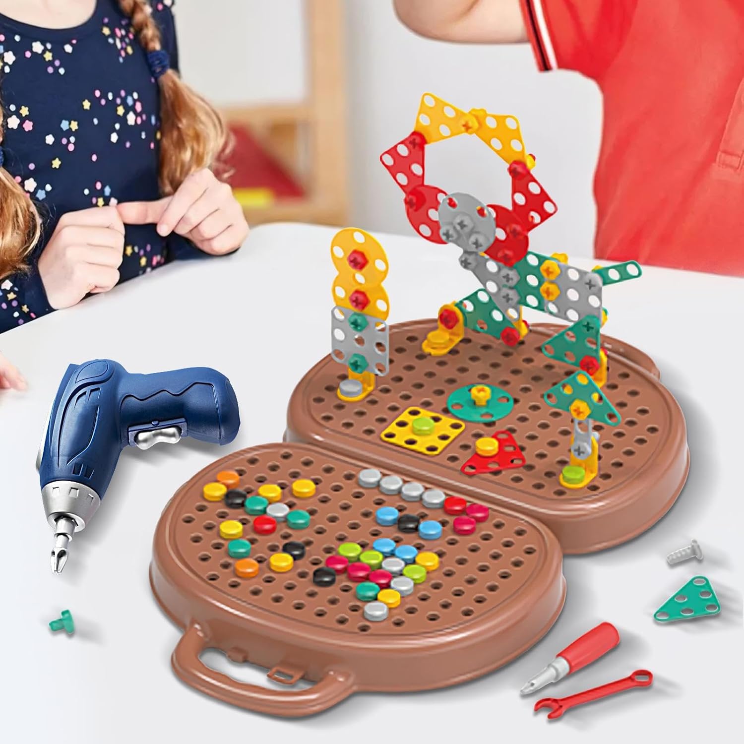 ⚡ Elektro & Technik – Kinder-Werkzeugset, Schrauben-Werkzeugkasten für Kinder mit elektrischer Bohrmaschine, pädagogisches Spielset zum Aufbau der Feinmotorik für Kinder im Vorschulalter und Kleinkinder ab 3 Jahren – Bild 3