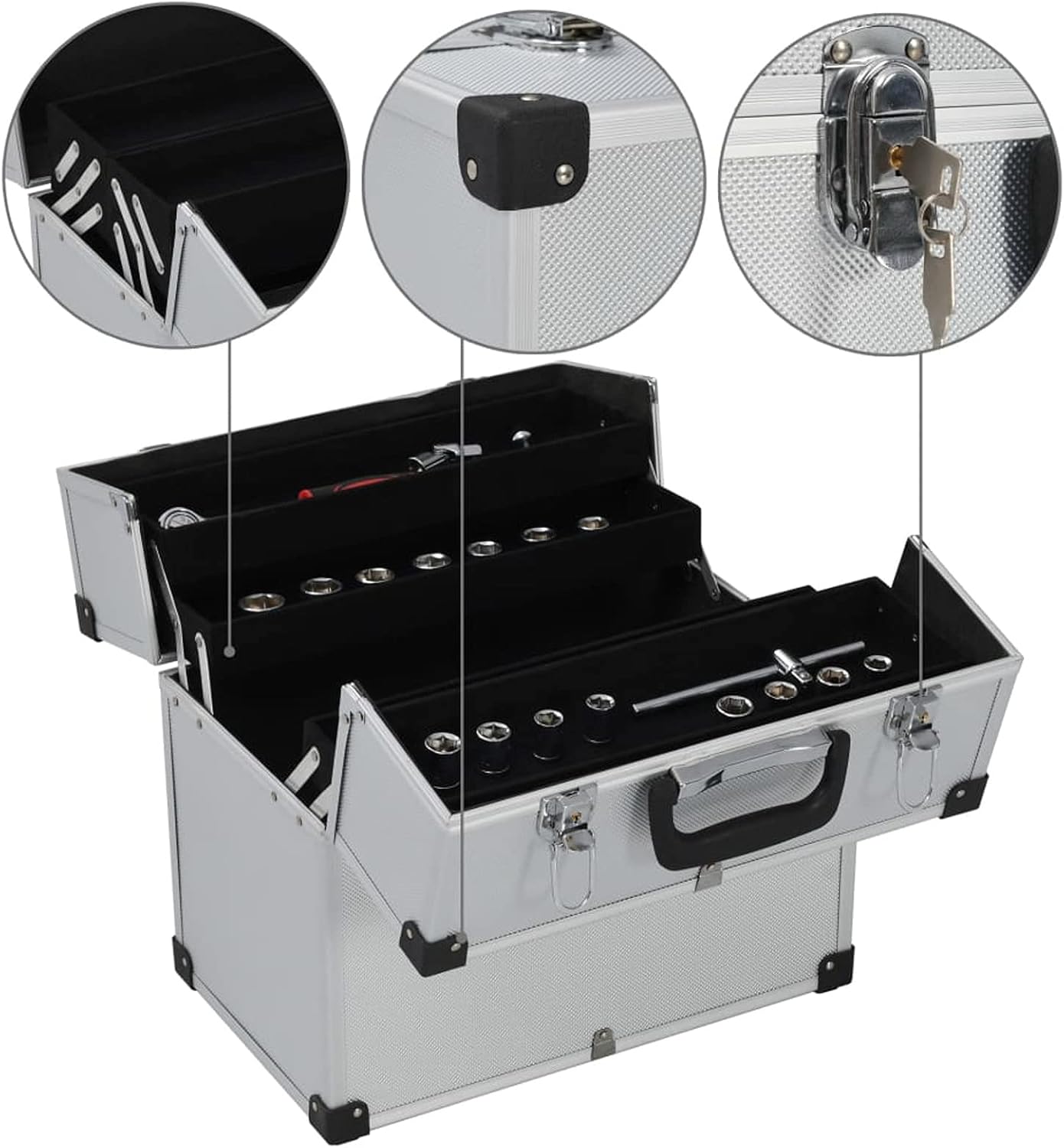 🚗 KFZ & Werkstatt – BaraSh Tool Box 38 x 22.5 x 34 cm Silver Aluminium Car Tool Box Socket Set Socket Set – Bild 3