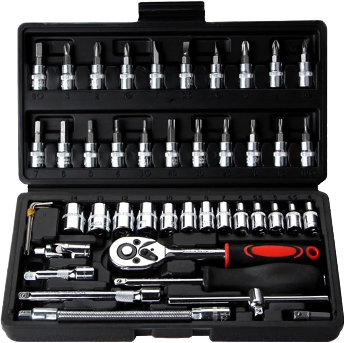 🚗 KFZ & Werkstatt – Car Tool 46-Piece Socket Set 1/4 Inch Socket Set with Ratchet Drive for Car Repair and Home Use Tool Box
