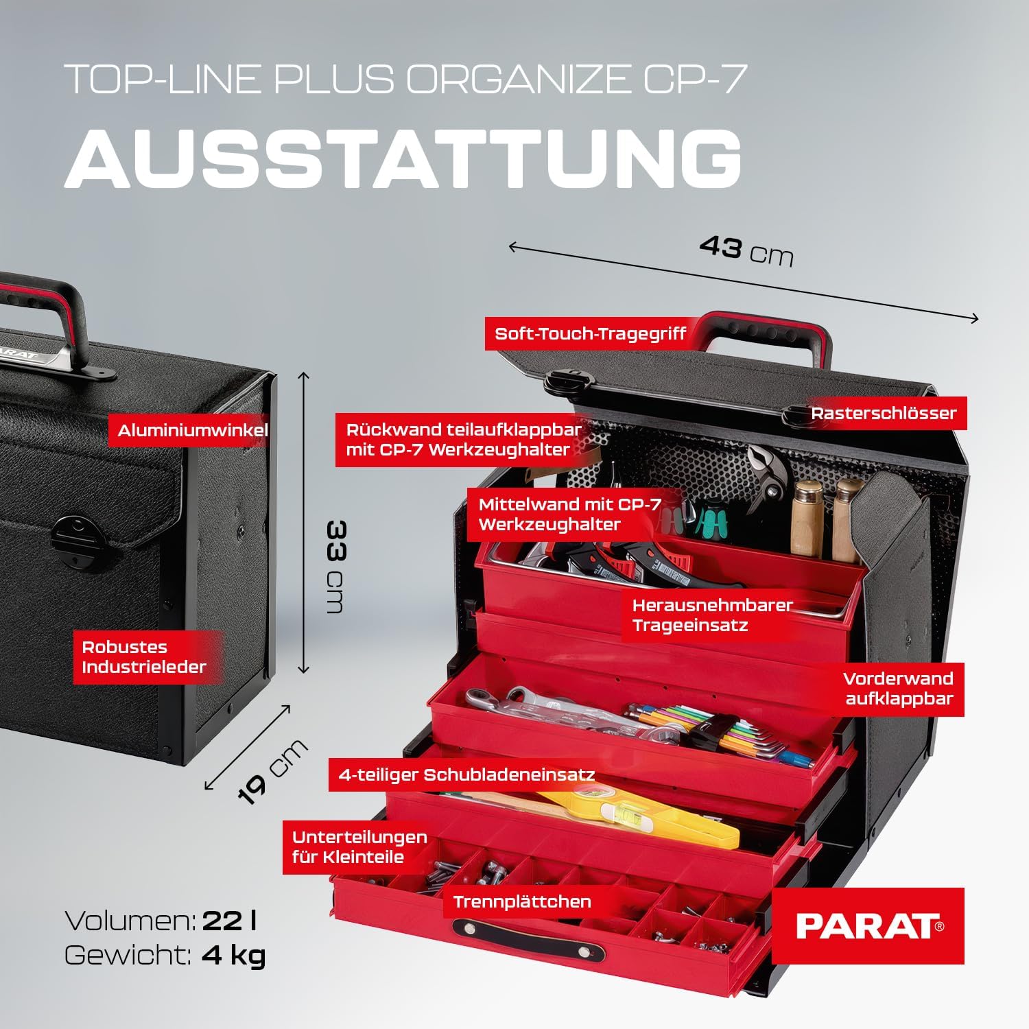 ⚒️ Bau & Montage – Top-Line 43.000.561 Werkzeugkoffer mit 4 Schubladen – Bild 7