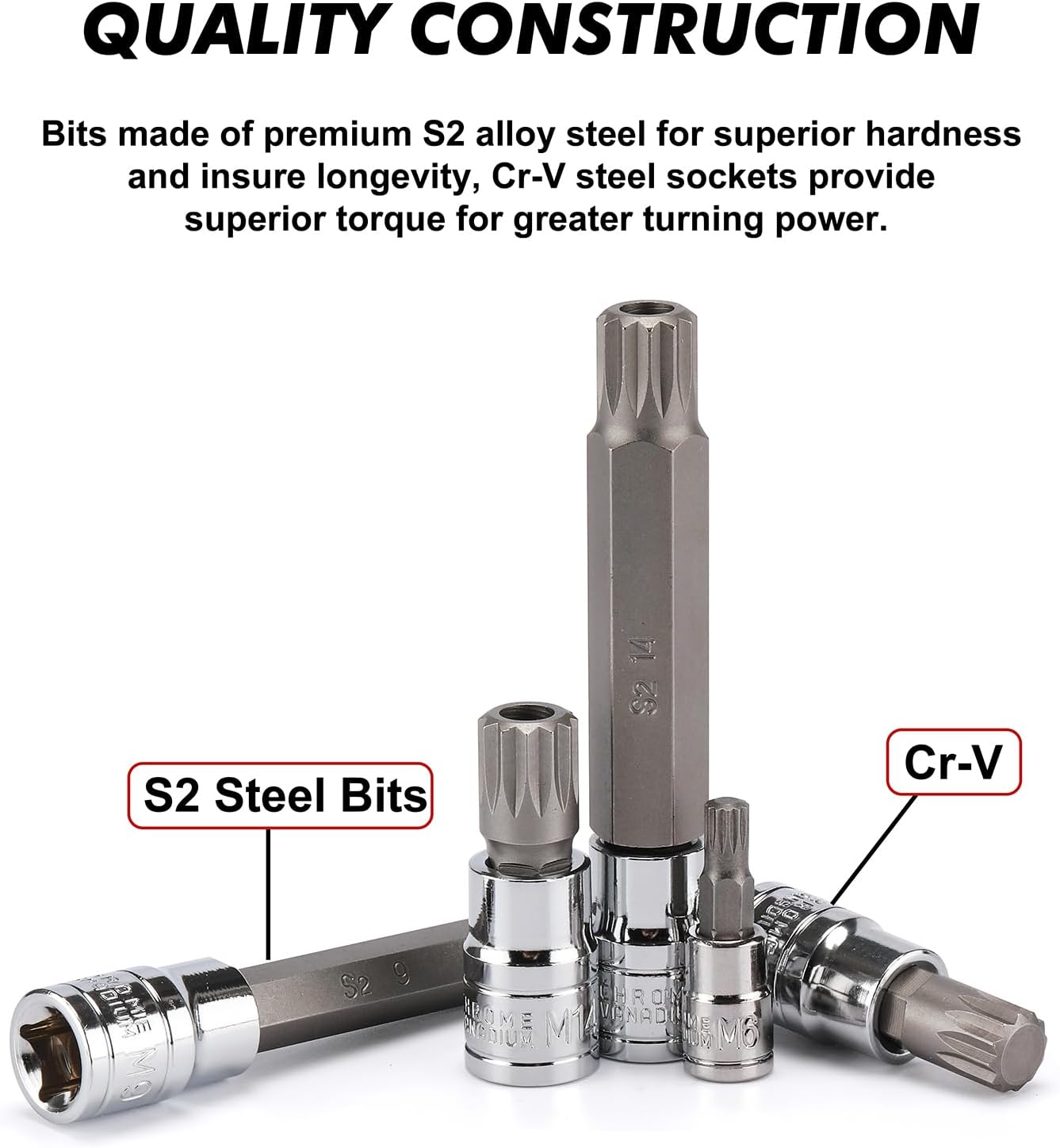 🚗 KFZ & Werkstatt – CASOMAN Spline Tip Bit Socket & XZN Triple Square Spline Bit Socket Set, 1/2 & 3/8 & 1/4-Inch Drive, 20-Piece Set, M4-M18, 12 Point Tamper Proof, CR-V & S2 Steel – Bild 3