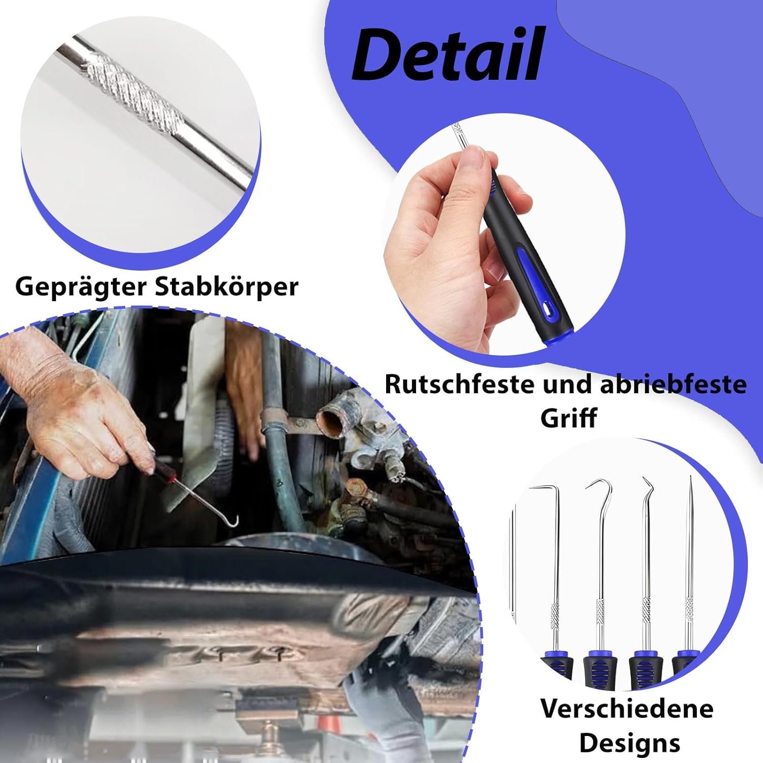 🚗 KFZ & Werkstatt – 8-Piece Precision Hook Car Tool, Mini Pick and Hook Set, Zinc Alloy + Rubber Handle, Long + Short Professional Hook Set, O Ring Puller, for Car Repair (Blue/Black 1) – Bild 3