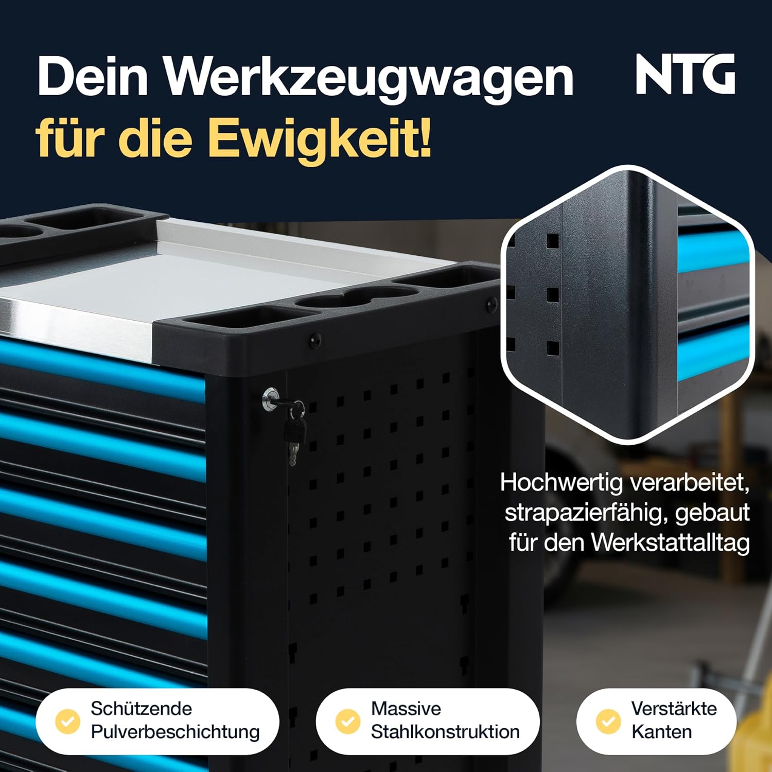 🚗 KFZ & Werkstatt – NTG Tool Trolley 7 Drawers Including 290 Pieces Tools - Workshop Trolley with Central Locking, Lockable, Mobile with Wheels - Professional Tool Box on Wheels for Workshop & Garage – Bild 4
