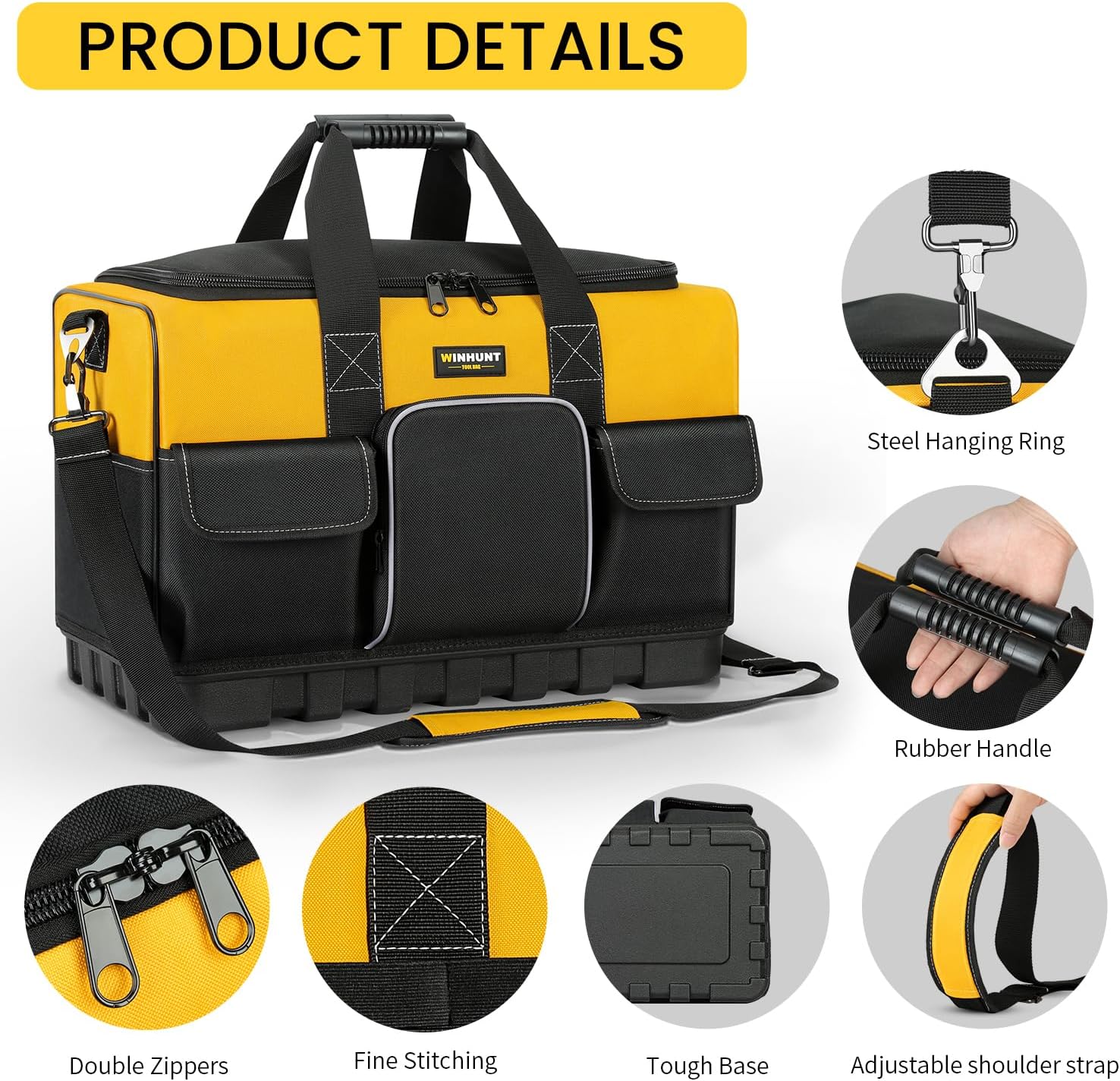 🔥 Angebote & Aktionen – WINHUNT Tool Bag, 20 Inch Tool Organisers, 600 Denier Large Tool Bag for DIY & Equipment Storage, Yellow and Black (50 cm/20 Inches) – Bild 3