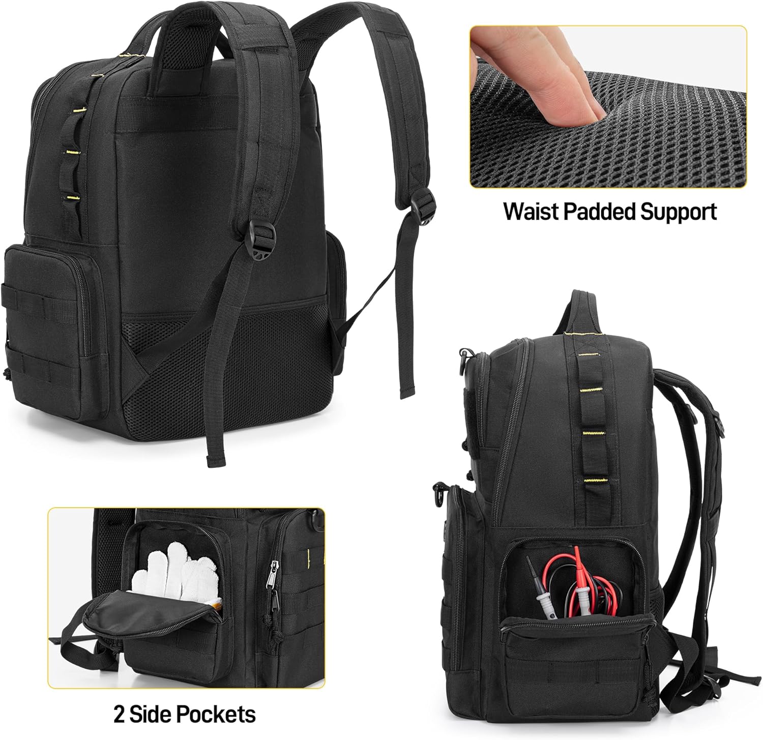 ⚡ Elektro & Technik – Werkzeugrucksack für Herren mit 3 kleinen Werkzeugtaschen, Organizer-Tasche zur Werkzeugaufbewahrung, taktische Arbeits-Werkzeugtasche für Elektriker, Handwerker, Schwarz – Bild 4