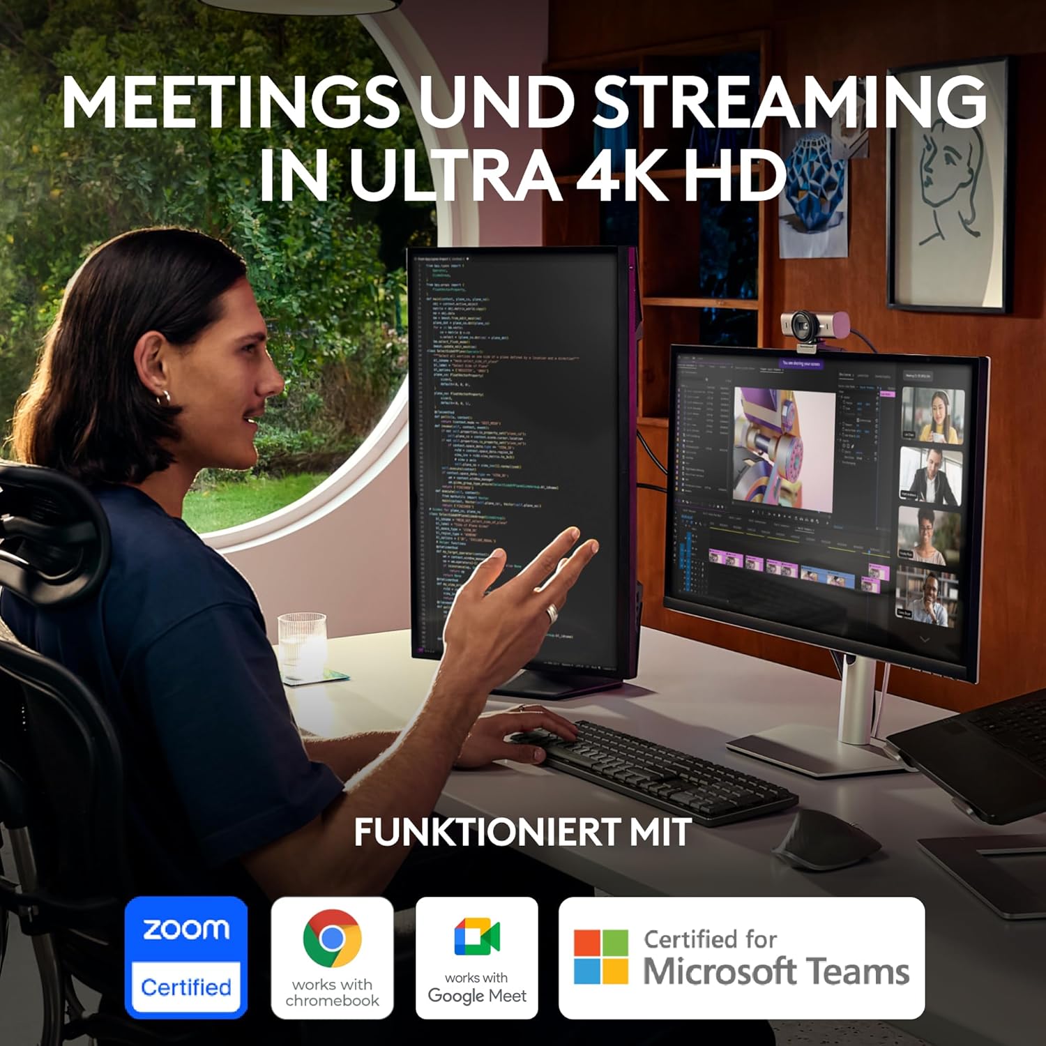 🔥 Angebote & Aktionen – Logitech MX Brio Ultra HD 4K Collaboration and Streaming Webcam, 1080p at 60 FPS, Dual Noise Reducing Mics, Show Mode, USB-C, Webcam Cover, Works with Microsoft Teams, Zoom, Google Meet, Graphite – Bild 2