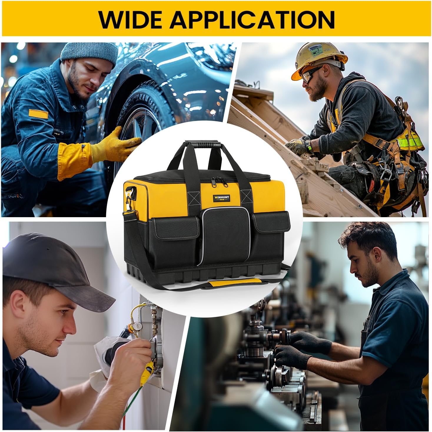 🔥 Angebote & Aktionen – WINHUNT Tool Bag, 20 Inch Tool Organisers, 600 Denier Large Tool Bag for DIY & Equipment Storage, Yellow and Black (50 cm/20 Inches) – Bild 9