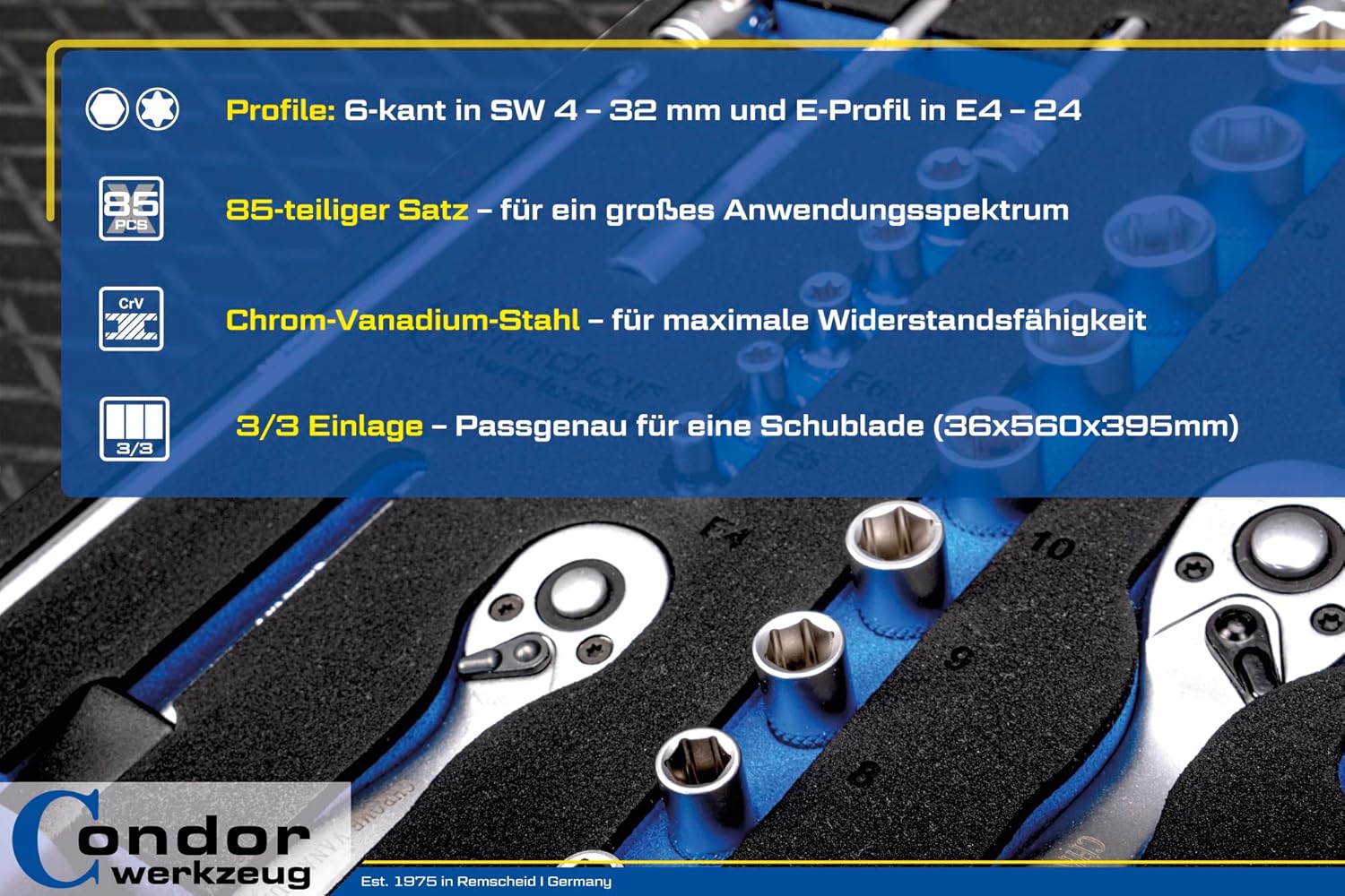 🚗 KFZ & Werkstatt – Condor Tool Socket Spanner Set 7100 Chrome Vanadium Steel – Bild 3