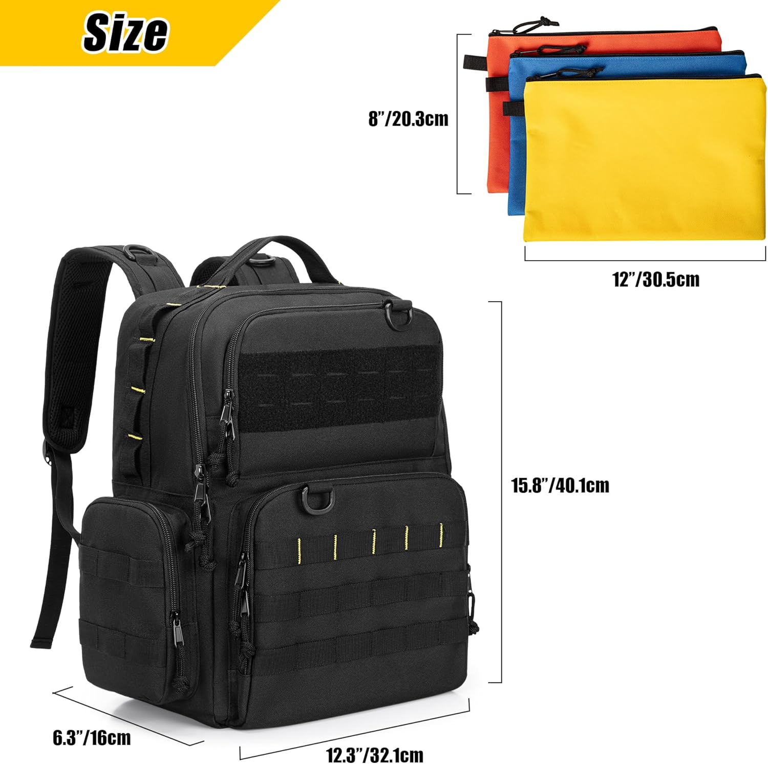 ⚡ Elektro & Technik – Werkzeugrucksack für Herren mit 3 kleinen Werkzeugtaschen, Organizer-Tasche zur Werkzeugaufbewahrung, taktische Arbeits-Werkzeugtasche für Elektriker, Handwerker, Schwarz – Bild 5