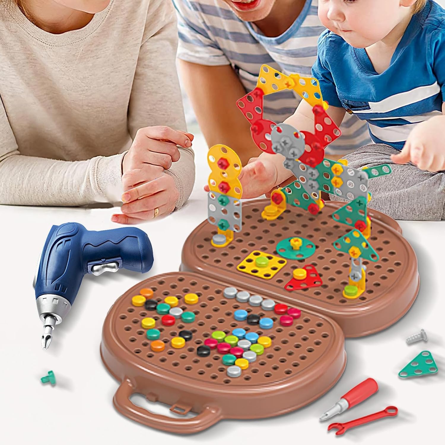 ⚡ Elektro & Technik – Kinder-Werkzeugset, Schrauben-Werkzeugkasten für Kinder mit elektrischer Bohrmaschine, pädagogisches Spielset zum Aufbau der Feinmotorik für Kinder im Vorschulalter und Kleinkinder ab 3 Jahren – Bild 2