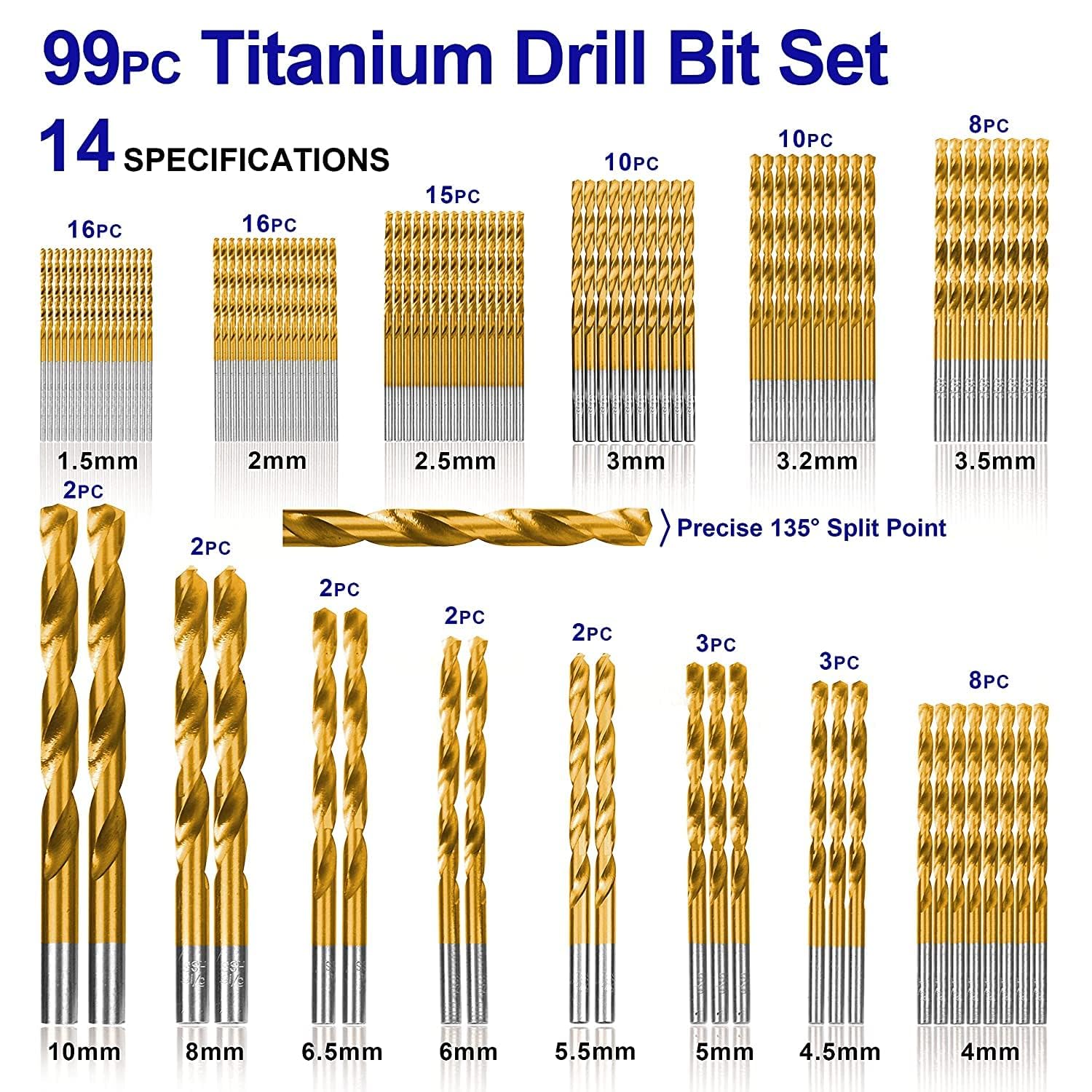 🔥 Angebote & Aktionen – Hurricane Titanium Drill Bit Set, High Speed Steel in Metric Size for Wood, Metal and Aluminium Alloy, 99 pieces – Bild 2