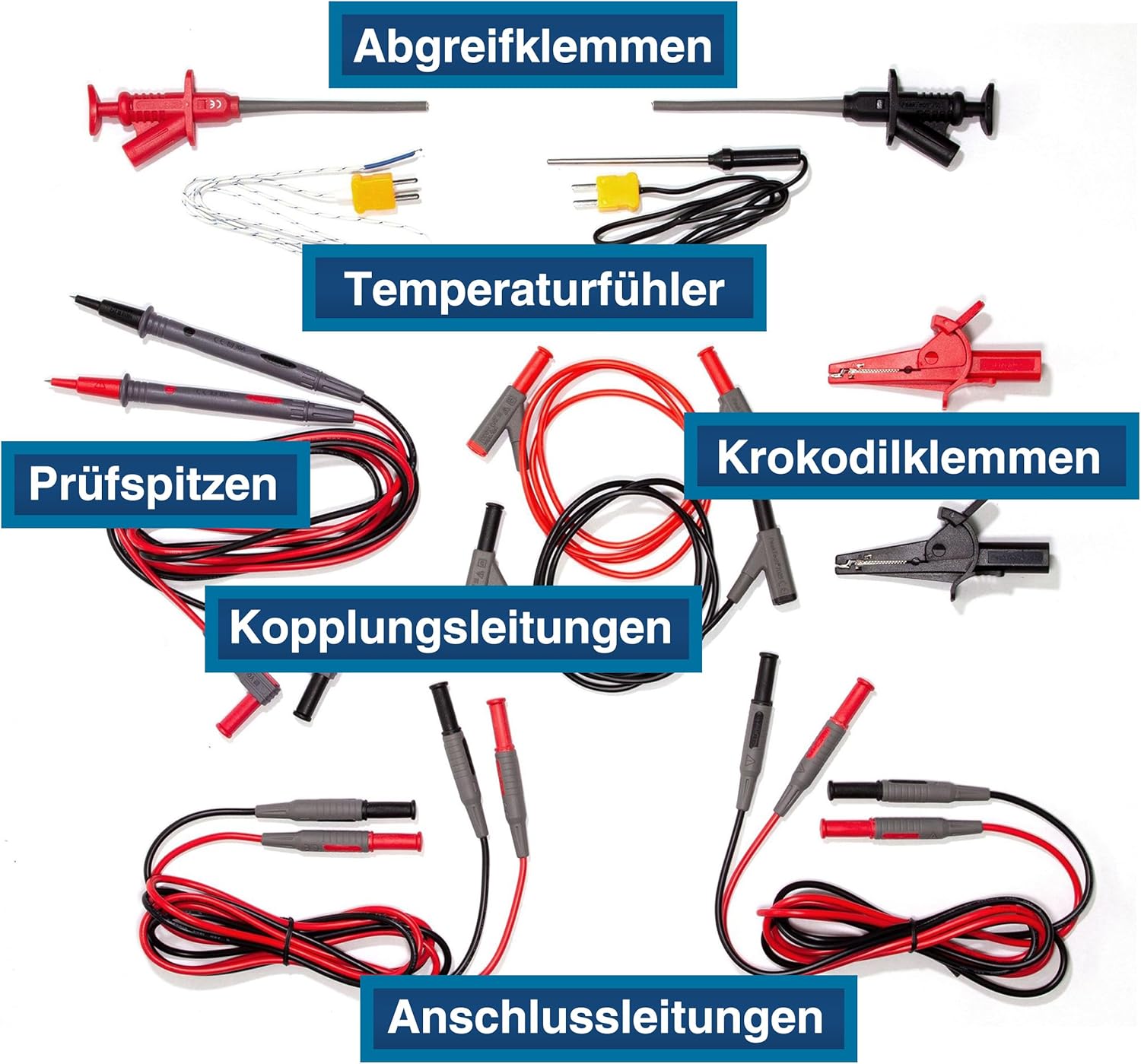 ⚡ Elektro & Technik – Peak Tech P 8200 – Messzubehör-Set für Digitalmultimeter, Prüfkabel-Set, Elektronik-Sortiment mit Prüfkabeln, Laborleitungen, Messleitungen, Krokodilklemmen, batteriebetrieben – 14-teilig inkl. Tasche – Bild 3