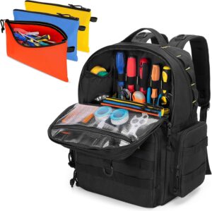 ⚡ Elektro & Technik – Werkzeugrucksack für Herren mit 3 kleinen Werkzeugtaschen, Organizer-Tasche zur Werkzeugaufbewahrung, taktische Arbeits-Werkzeugtasche für Elektriker, Handwerker, Schwarz