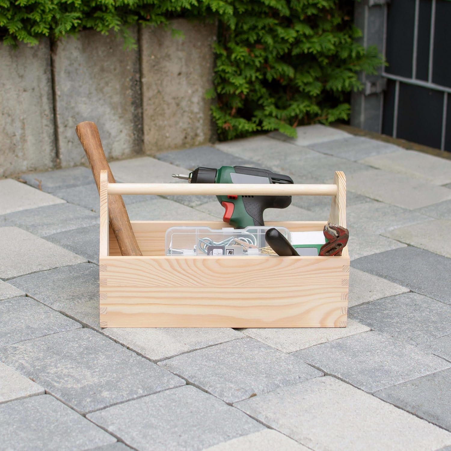 🔥 Angebote & Aktionen – Wooden tool box with carrying handle - natural pine untreated - approx. 34 x 20 x 18 cm - Grinscard – Bild 2
