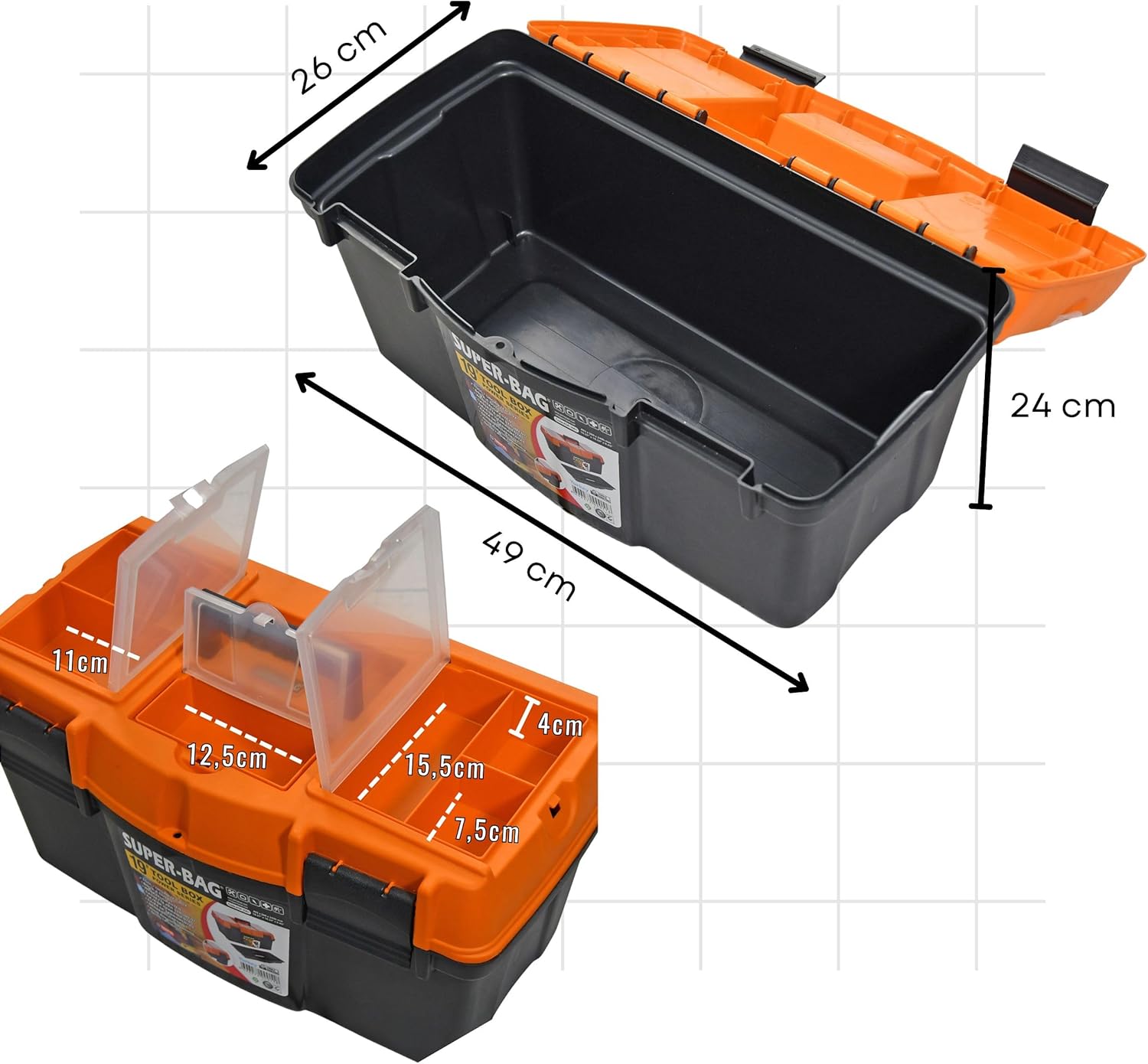 🔥 Angebote & Aktionen – Empty Classic Tool Box 19 Inches (49 x 26 x 24 cm), Lockable, Tool Box with Handle and Small Parts Compartments & Ideal for DIY, Craftsmen, Plastic Tool Box – Bild 7