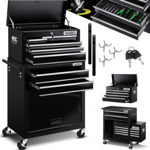🚗 KFZ & Werkstatt – MASKO Workshop Trolley with Case - 9 Compartments Lockable | Solid Metal | Mobile Tool Trolley without Tools | Professional | Trolley for Tool Storage with Lock | Black