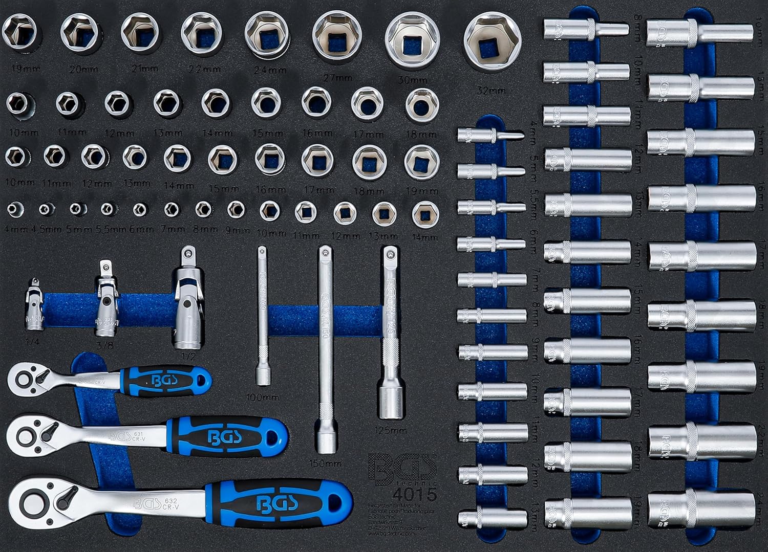 🚗 KFZ & Werkstatt – BGS 4015 3/3 Tool Tray Ratchet/Socket Set, Multi-Colour, 80 Piece