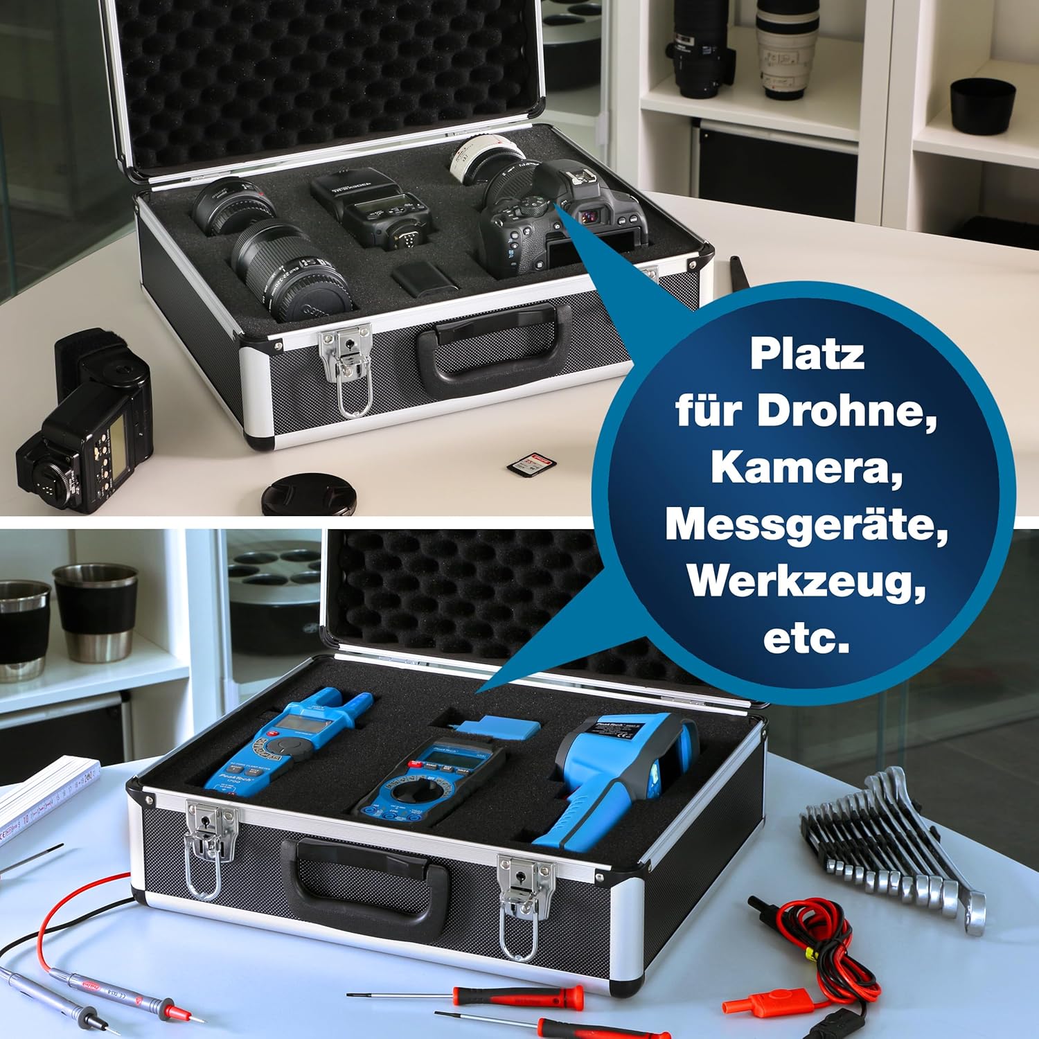 🔥 Angebote & Aktionen – PeakTech 7305 Universal Case for Measuring Equipment, Robust Carrying Case, Tool Storage, Cube Foam Plates, Foam Padding, Lockable, Dust Protection, L 405 x 330 x 150 mm – Bild 3