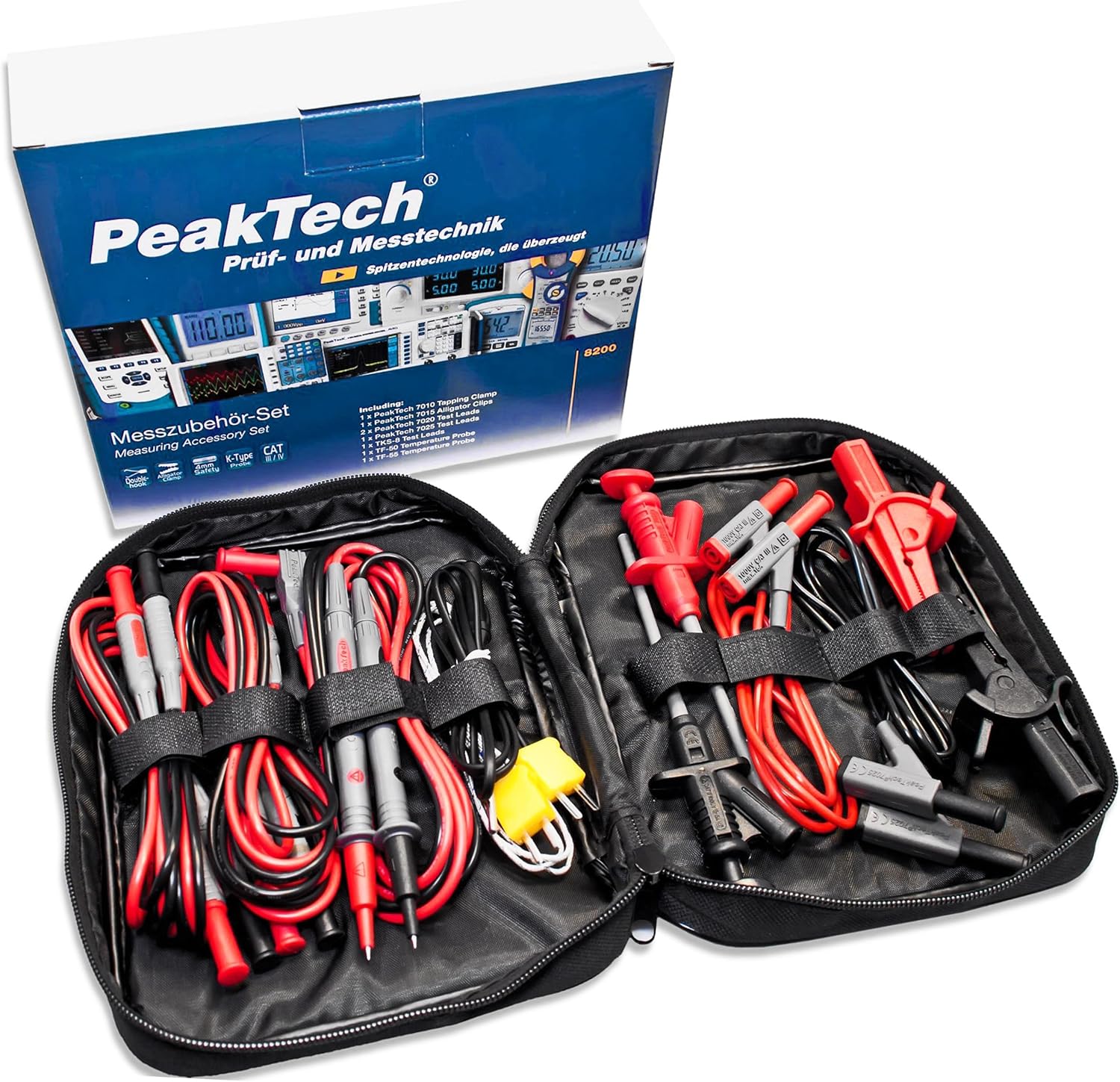 ⚡ Elektro & Technik – Peak Tech P 8200 – Messzubehör-Set für Digitalmultimeter, Prüfkabel-Set, Elektronik-Sortiment mit Prüfkabeln, Laborleitungen, Messleitungen, Krokodilklemmen, batteriebetrieben – 14-teilig inkl. Tasche