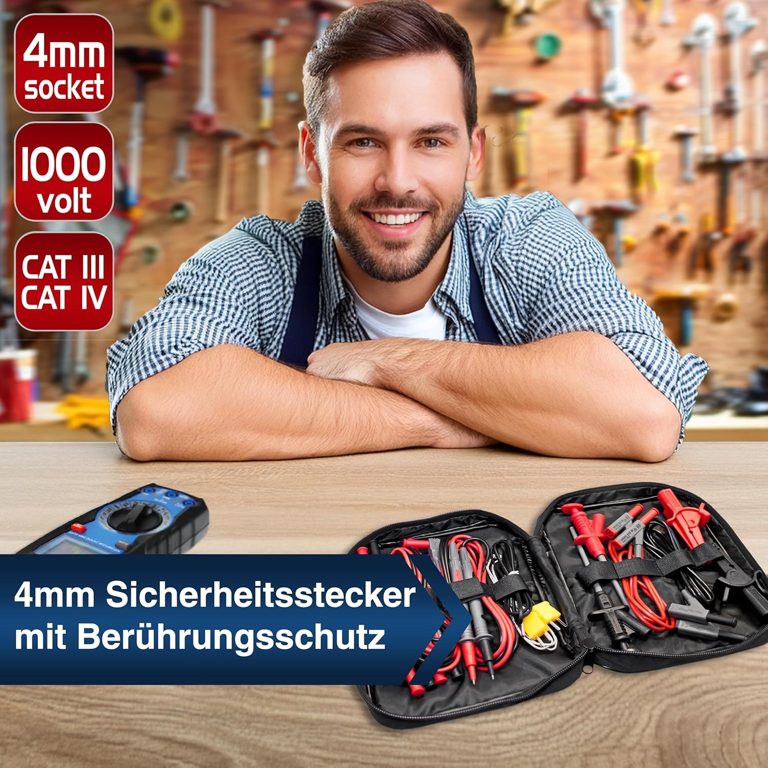 ⚡ Elektro & Technik – Peak Tech P 8200 – Messzubehör-Set für Digitalmultimeter, Prüfkabel-Set, Elektronik-Sortiment mit Prüfkabeln, Laborleitungen, Messleitungen, Krokodilklemmen, batteriebetrieben – 14-teilig inkl. Tasche – Bild 4